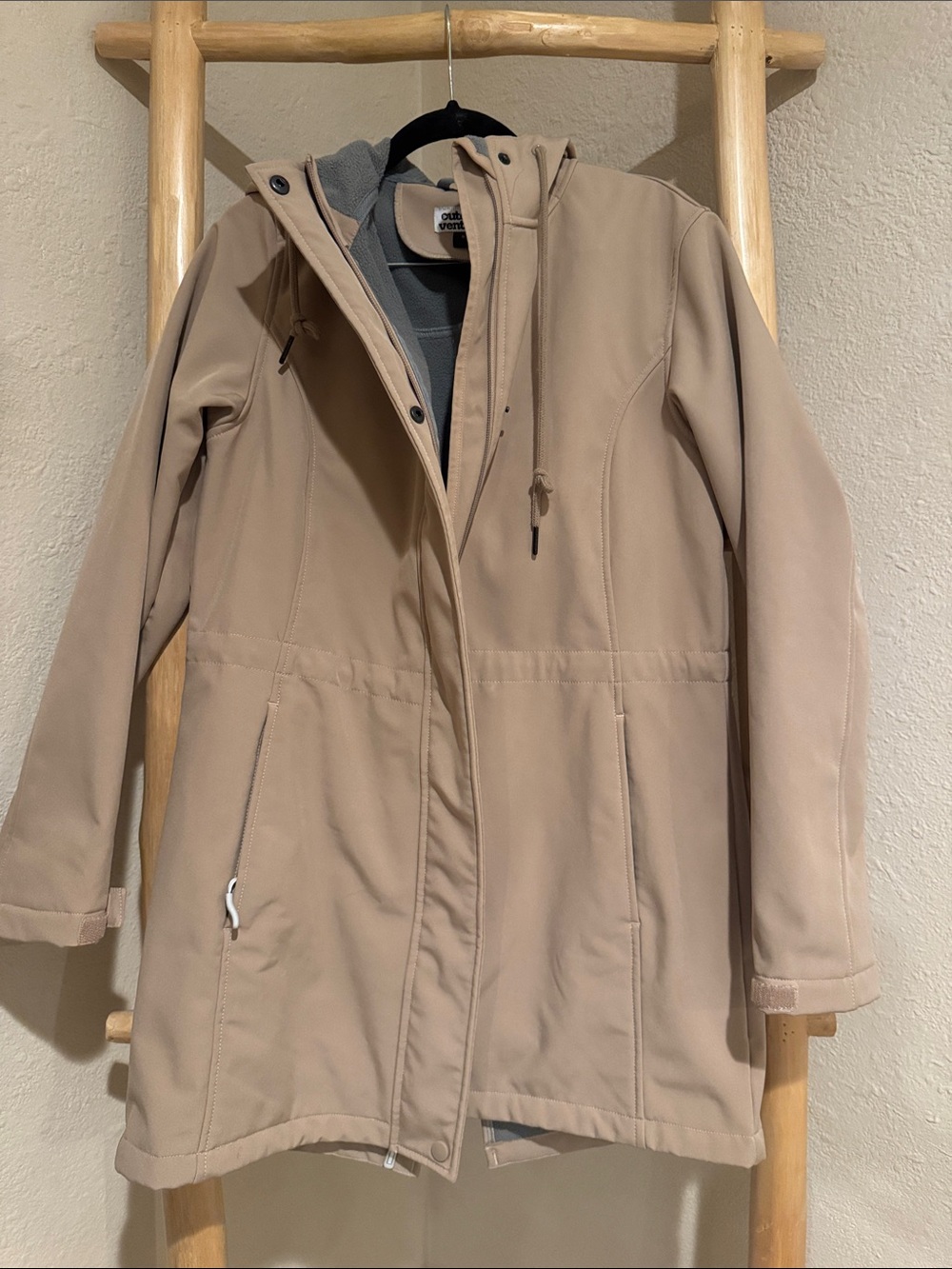 Lightweight Beige Hooded Trench Coat - Casual Everyday Style - Picture 1 of 7
